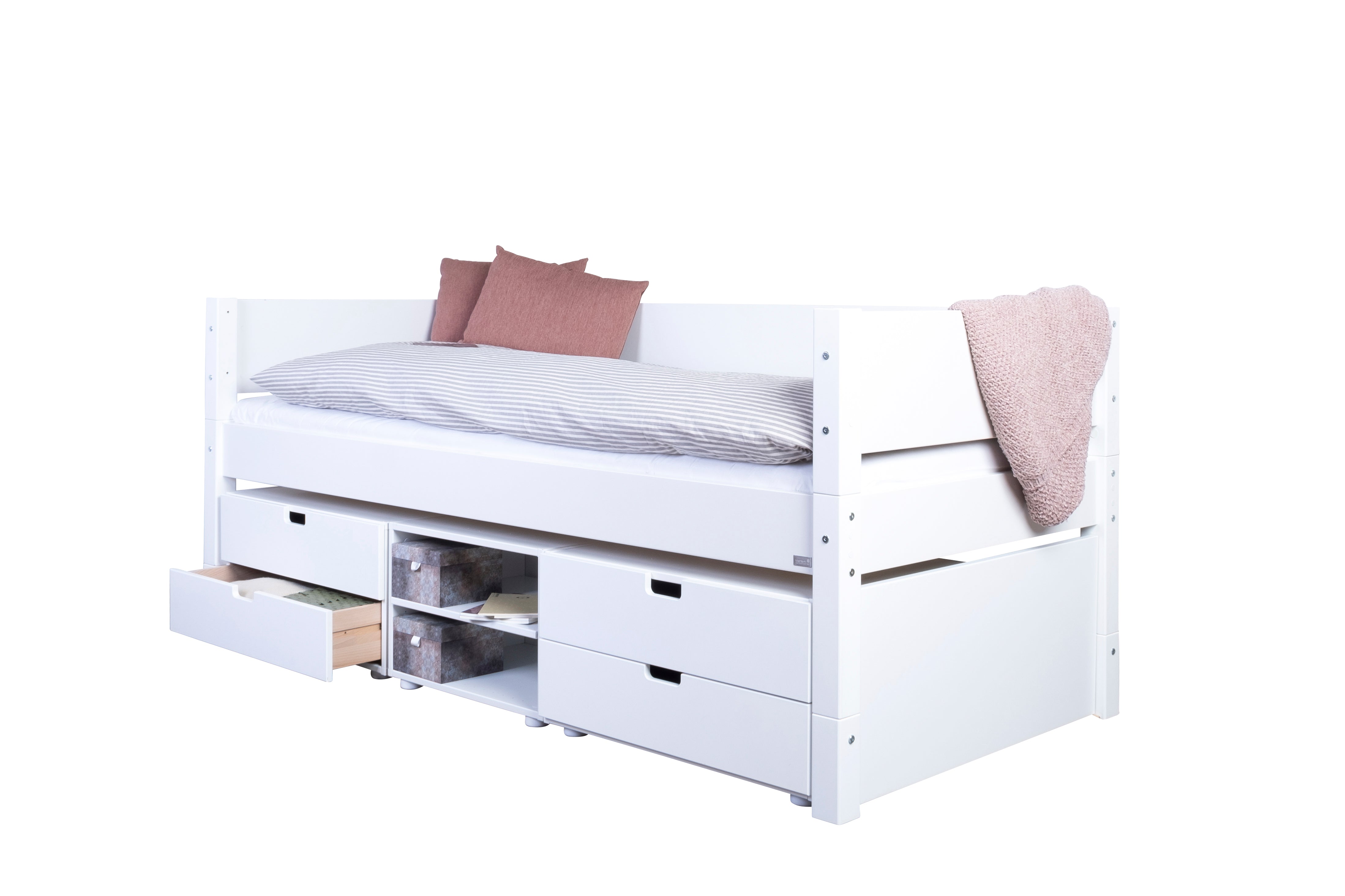 Ariel børneseng med skuffer og reol