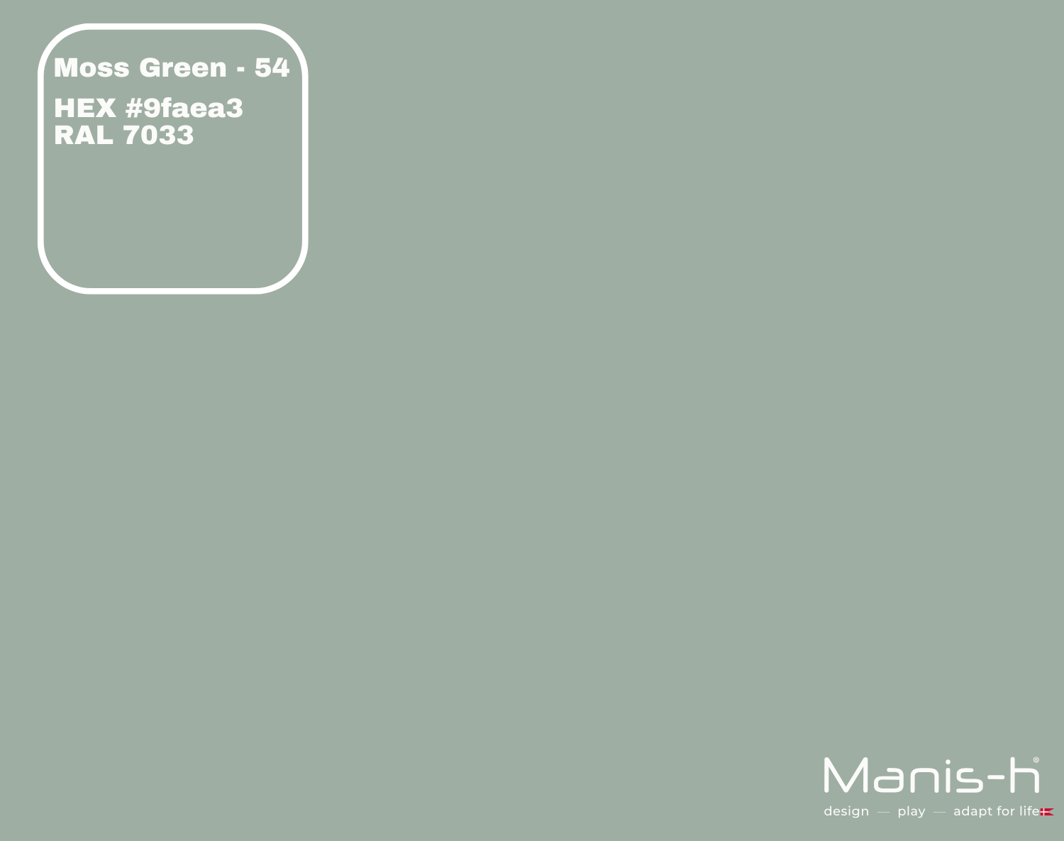 Farveprøve i Moss Green 54 med HEX#9faea3 og RAL 7033 for Huxie sengehest