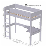 Bild kaufen – Gefion Hochbett mit "sky blue" Schreibtischplatte und Regalbretter