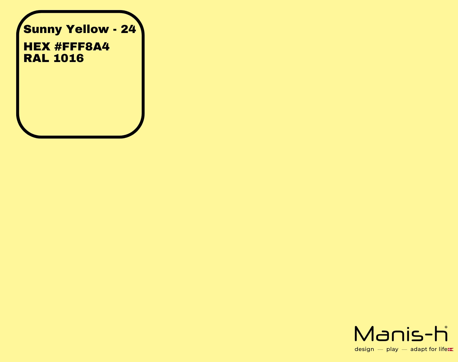 Farveprøve i solgul med HEX #FFF8A4 og RAL 1016 angivelser